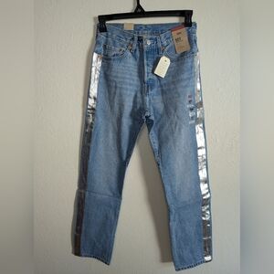 NWT Levi's 501 Original Silver Striped Jeans Women's Size 28x30